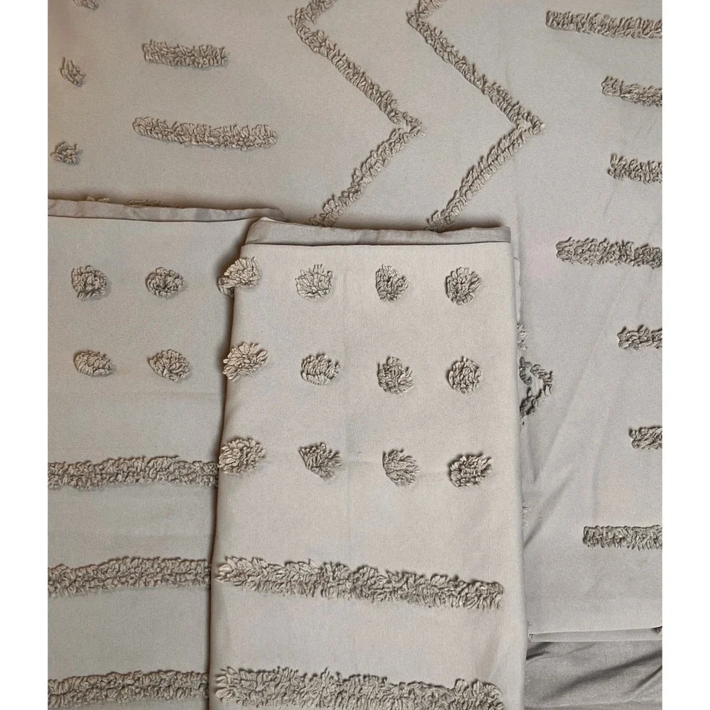 Queen Duvet Cover Set 3 Piece Boho Grey Tufted Geometric Bedding